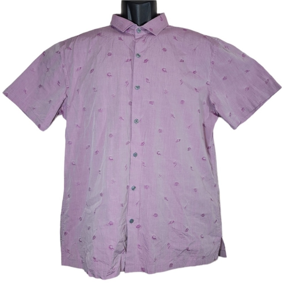 Tori Richard Men Short Sleeve Cotton Aloha Shirt Sea Shell Sz Lg